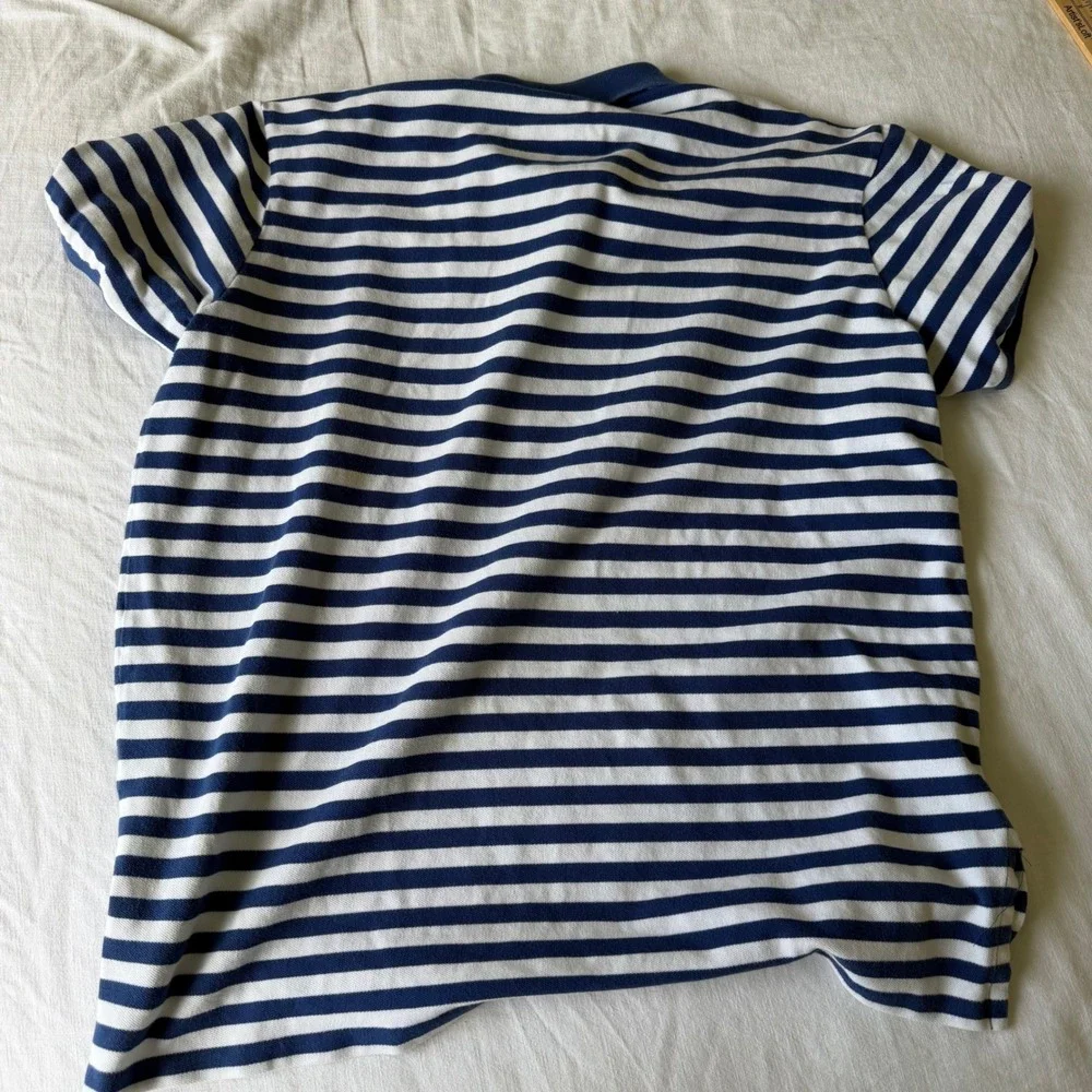 90's Polo Ralph Lauren XXL Blue White Striped Custom Fit Crest Polo Shirt